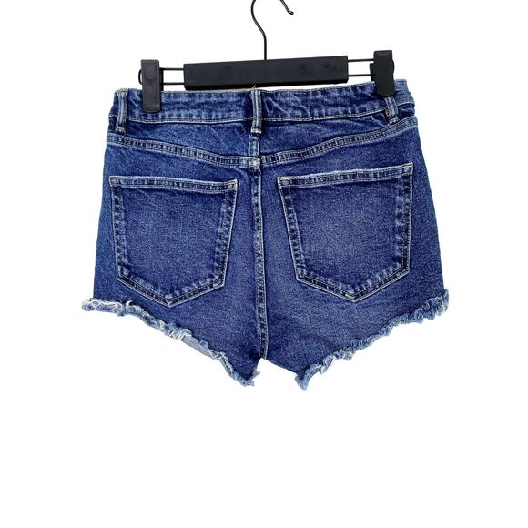 ZARA Mid Rise Cuttoff Frayed Jean Shorts Raw Ripped Hem Pockets 4 Blue #3068 - Picture 11 of 14